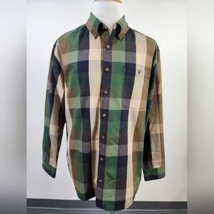 C.E. Schmidt Men's Green & Brown Plaid Lg Sleeve Classic Fit Button Shirt, sz LG